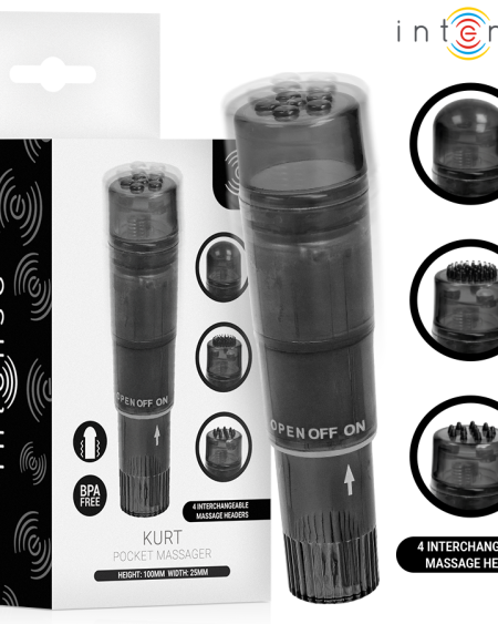 INTENSE - KURT MINI MASSAGER WITH 4 INTERCHANGEABLE HEADS BLACK