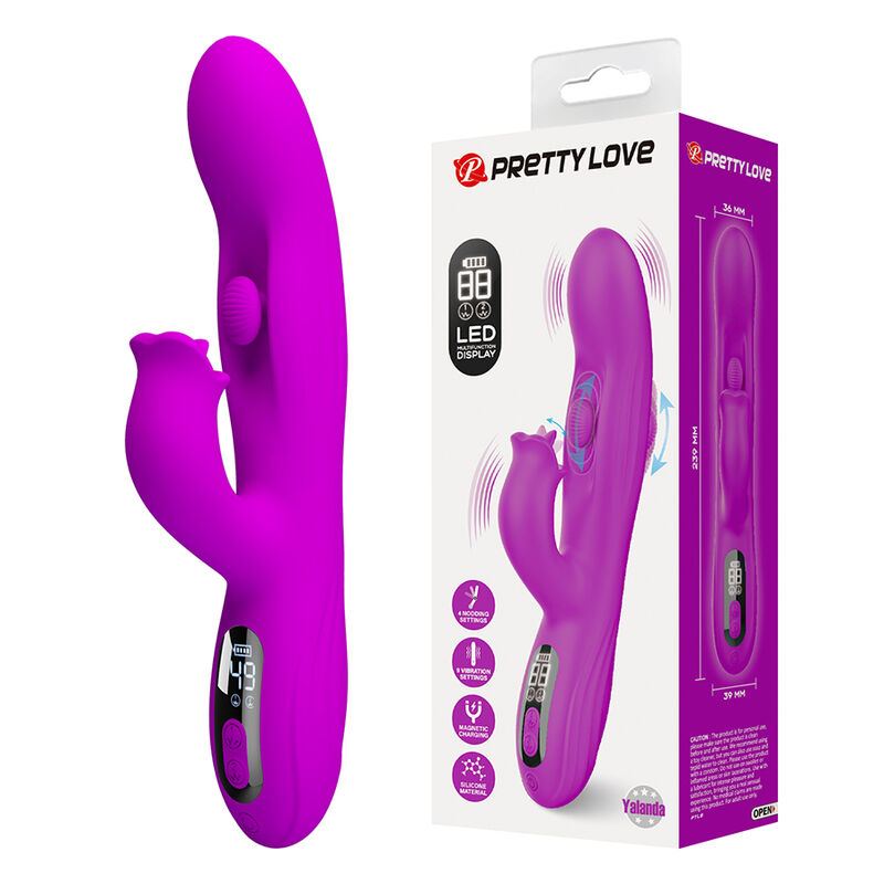 PRETTY LOVE - YALANDA RABBIT OSCILLATING VIBRATOR WITH LED DISPLAY PURPLE