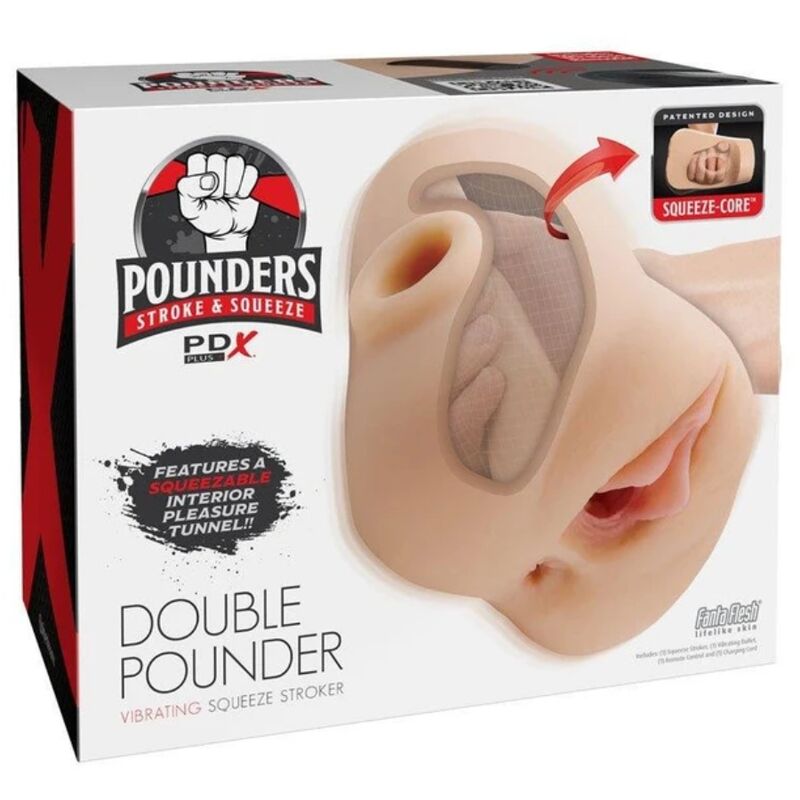 PDX PLUS - DOUBLE POUNDER VIBRATING SQUEEZE STROKER LIGHT 20.5 CM - Imagem de 4