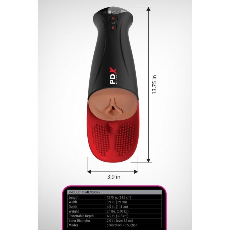 PDX ELITE - FAP-O-MATIC PRO XL AUTOMATIC VIBRATING STROKER BROWN 34.9 CM - Imagem de 5