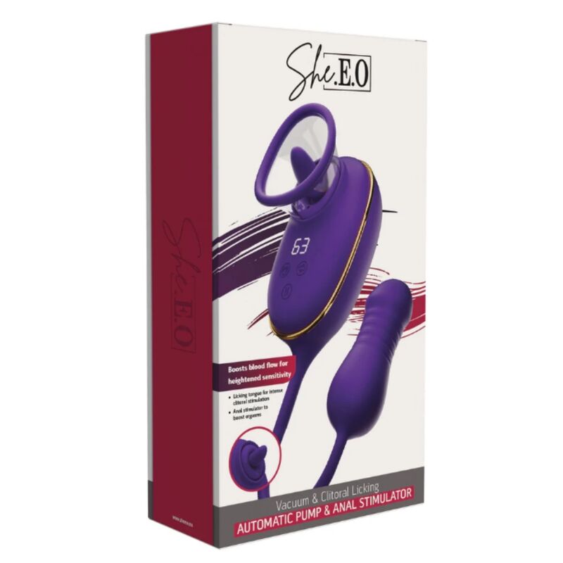 SHE.E.O - CLITORAL SUCTION TOOL WITH LICKING EFFECT AND PURPLE ANAL STIMULATOR - Imagem de 5