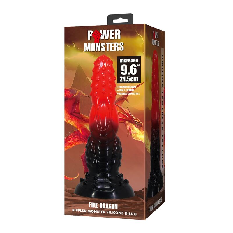 POWER MONSTERS - FIRE DRAGON FANTASY DILDO WITH SUCTION CUP 24.5 CM Ø 5.8 CM RED BLACK - Imagem de 2