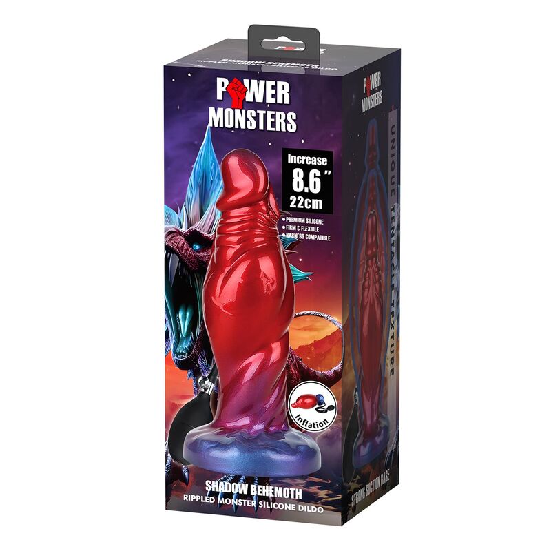 POWER MONSTERS - SHADOW BEHEMOTH BICOLOR INFLATABLE FANTASY SILICONE DILDO 22 CM Ø 5 CM - Imagem de 2