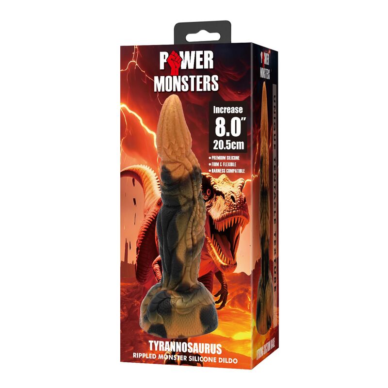 POWER MONSTERS - TYRANNOSAURUS BICOLOR FANTASY SILICONE DILDO 20.5 CM Ø 5 CM - Imagem de 2