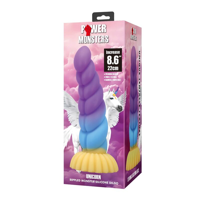 POWER MONSTERS - UNICORN TRICOLOR FANTASY SILICONE DILDO 22 CM Ø 5 CM - Imagem de 3