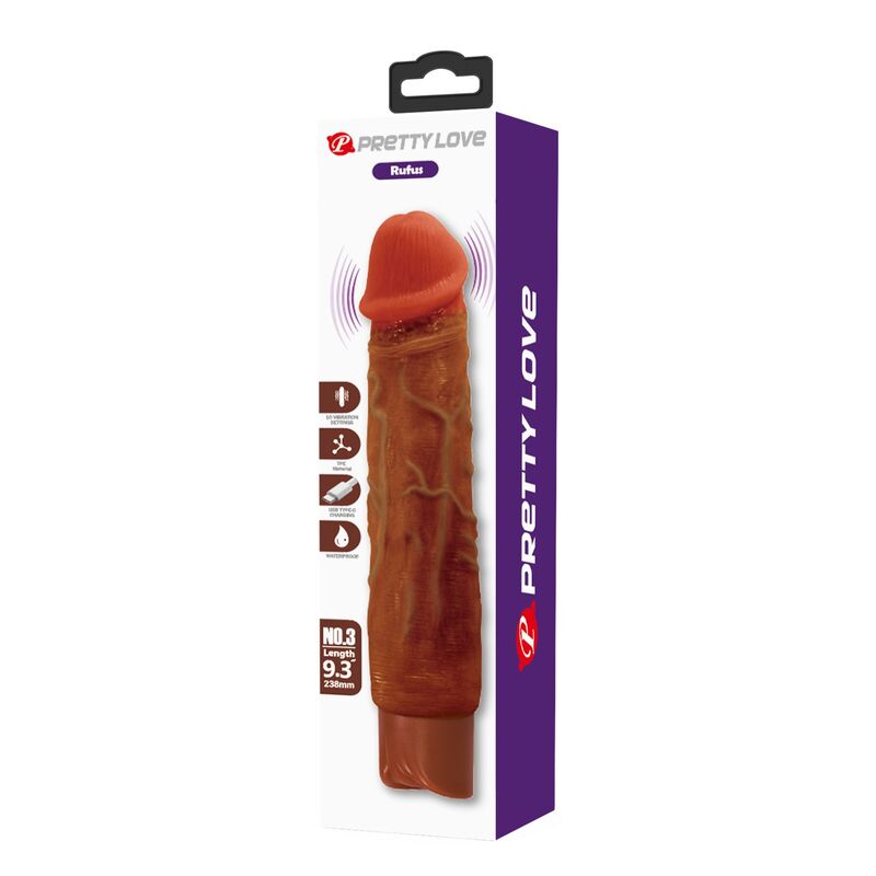 PRETTY LOVE - DUKE REALISTIC VIBRATOR 23.5 CM Ø 4.8 CM BROWN - Imagem de 2