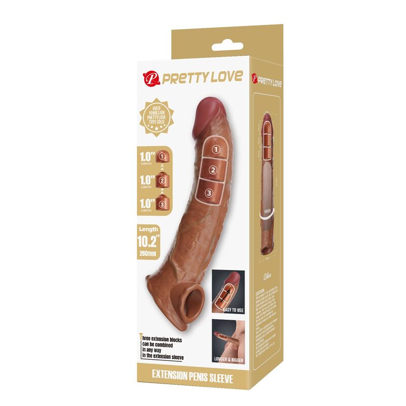 PRETTY LOVE - ADJUSTABLE PENIS EXTENSION SLEEVE 26 CM Ø 4 CM BROWN - Imagem de 3