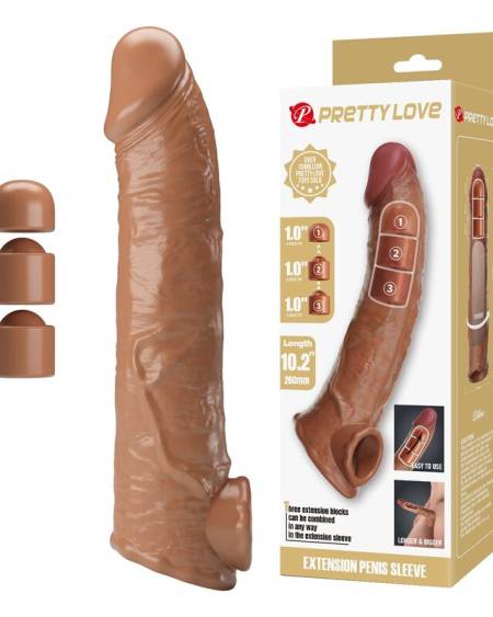 PRETTY LOVE - ADJUSTABLE PENIS EXTENSION SLEEVE 26 CM Ø 4 CM BROWN