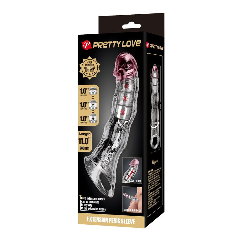 PRETTY LOVE - ADJUSTABLE PENIS EXTENSION SLEEVE 28 CM Ø 4.5 CM TRANSPARENT - Imagem de 2