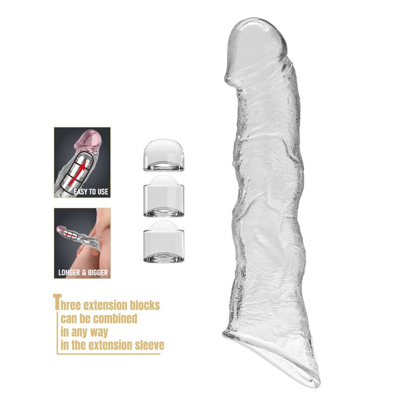 PRETTY LOVE - ADJUSTABLE PENIS EXTENSION SLEEVE 28 CM Ø 4.5 CM TRANSPARENT - Imagem de 5