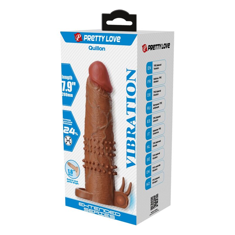 PRETTY LOVE - QUILLON VIBRATING PENIS SLEEVE 20 CM Ø 4 CM BROWN - Imagem de 3