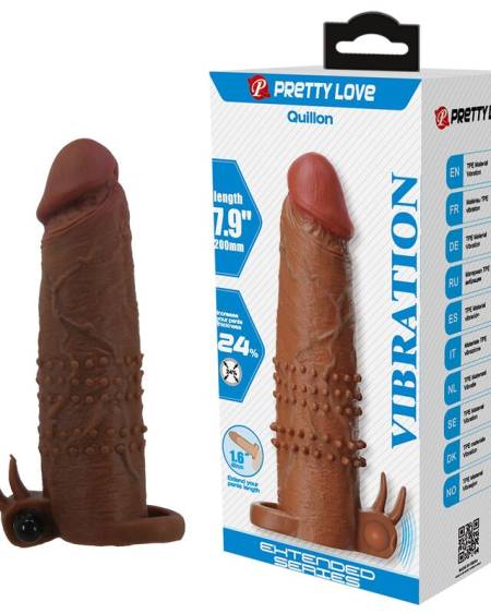 PRETTY LOVE - QUILLON VIBRATING PENIS SLEEVE 20 CM Ø 4 CM BROWN