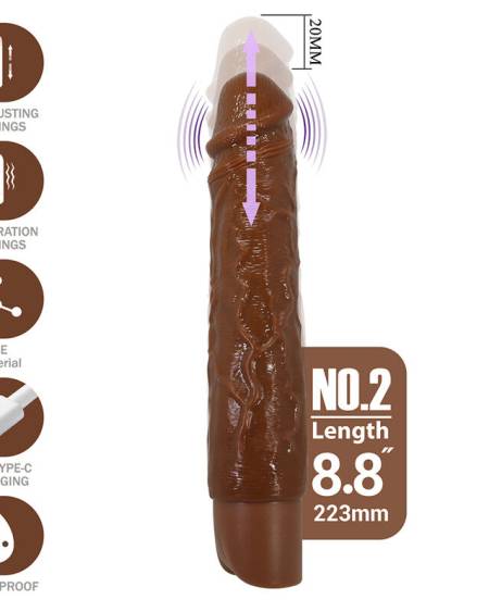 PRETTY LOVE - KESSLER REALISTIC VIBRATING DILDO WITH 10 VIBRATION MODES AND 10 THROWS, 22 CM, BROWN