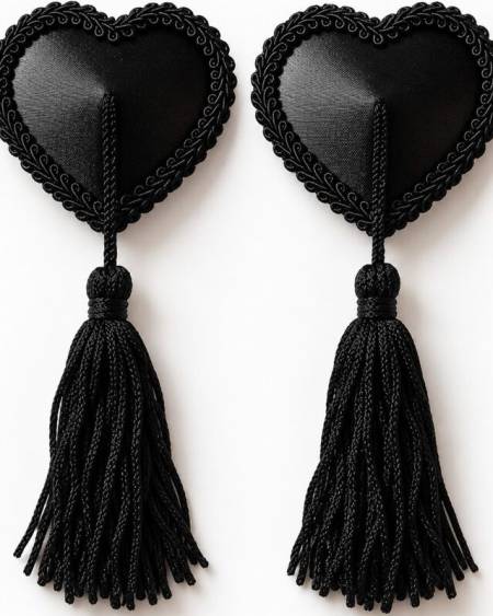 CHILIROSE - CR 4897 HEART-SHAPED NIPPLE COVERS WITH BLACK TASSELS