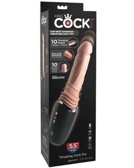 KING COCK PLUS - THRUSTING COCK PRO SILICONE DILDO WITH THROTTLE, VIBRATION AND HEAT LIGHT 12.7 CM