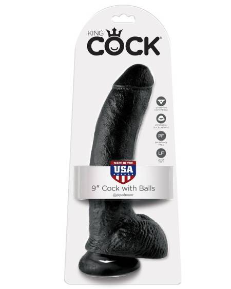 KING COCK - DILDO BLACK WITH BALLS 22.9 CM