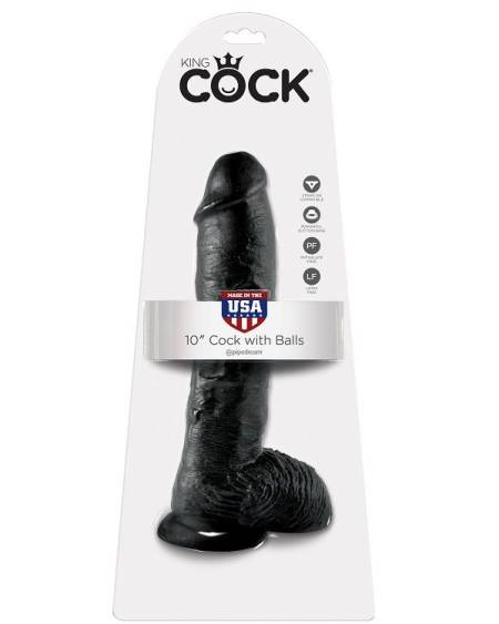 KING COCK - DILDO BLACK WITH BALLS 25.4 CM