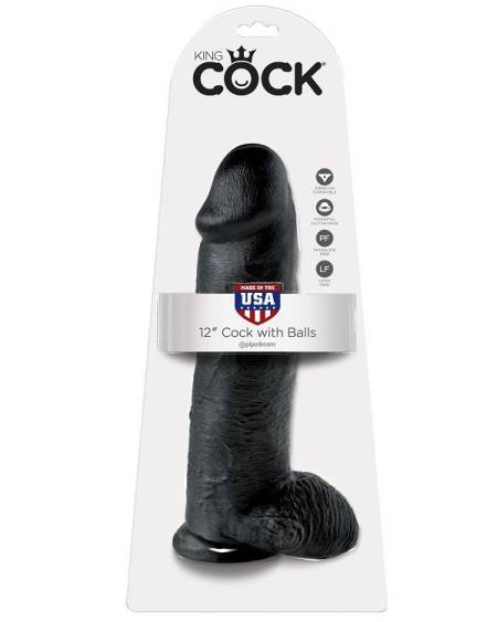 KING COCK - DILDO BLACK WITH BALLS 30.48 CM