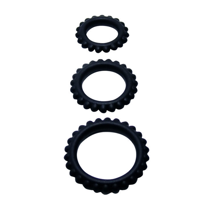 BAILE - TITAN SET 3PCS COCK RING BLACK 2.8 + 2.4 + 1.9 CM - Imagem de 2