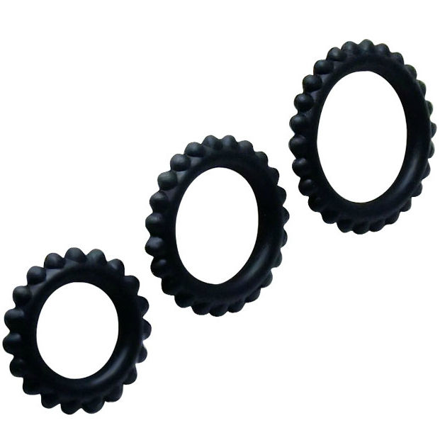 BAILE - TITAN SET 3PCS COCK RING BLACK 2.8 + 2.4 + 1.9 CM - Imagem de 3