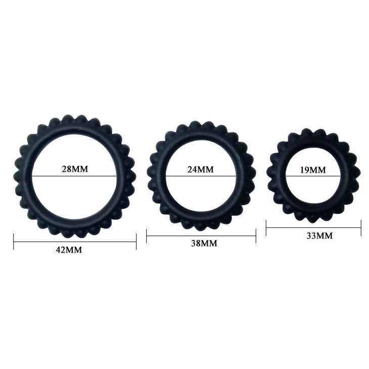 BAILE - TITAN SET 3PCS COCK RING BLACK 2.8 + 2.4 + 1.9 CM - Imagem de 4