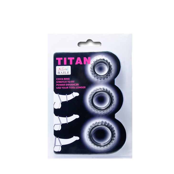 BAILE - TITAN SET 3PCS COCK RING BLACK 2.8 + 2.4 + 1.9 CM - Imagem de 5