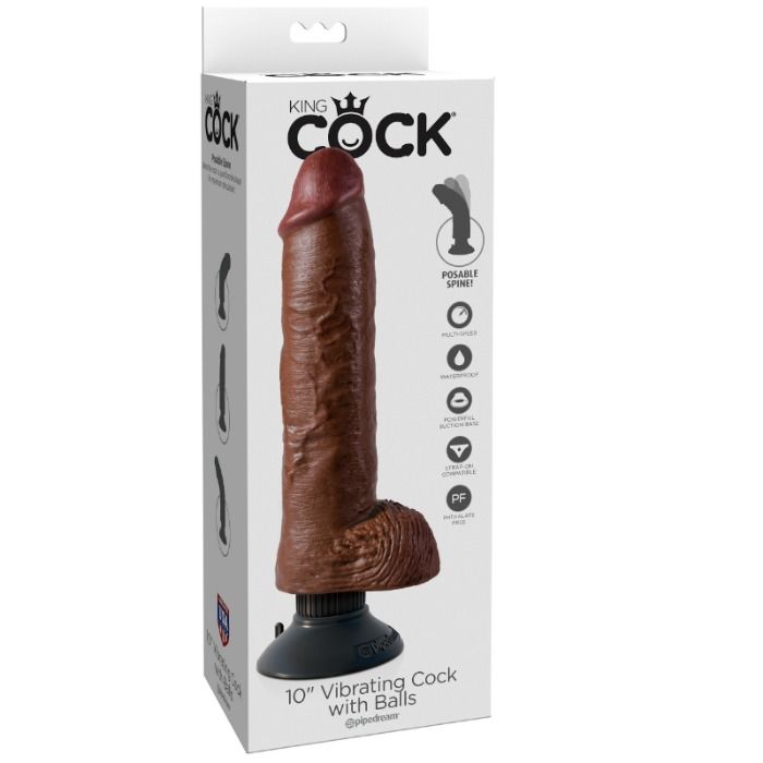 KING COCK - 25.5 CM VIBRATING COCK WITH BALLS BROWN - Imagem de 3