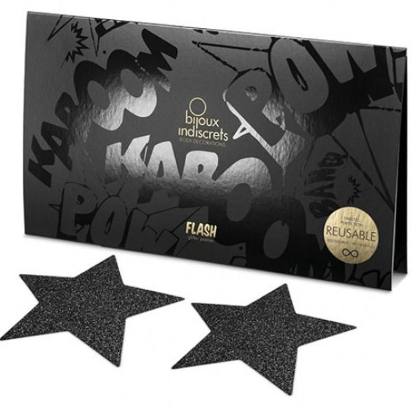 BIJOUX - INDISCRETS FLASH BLACK STAR NIPPLE CAPS - Imagem de 3
