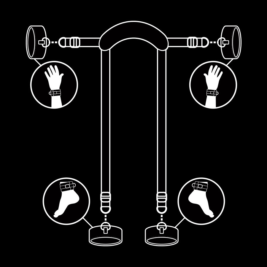 FETISH SUBMISSIVE - MASTER POSITION WITH 4 NOPRENE-LINED HANDCUFFS - Imagem de 4