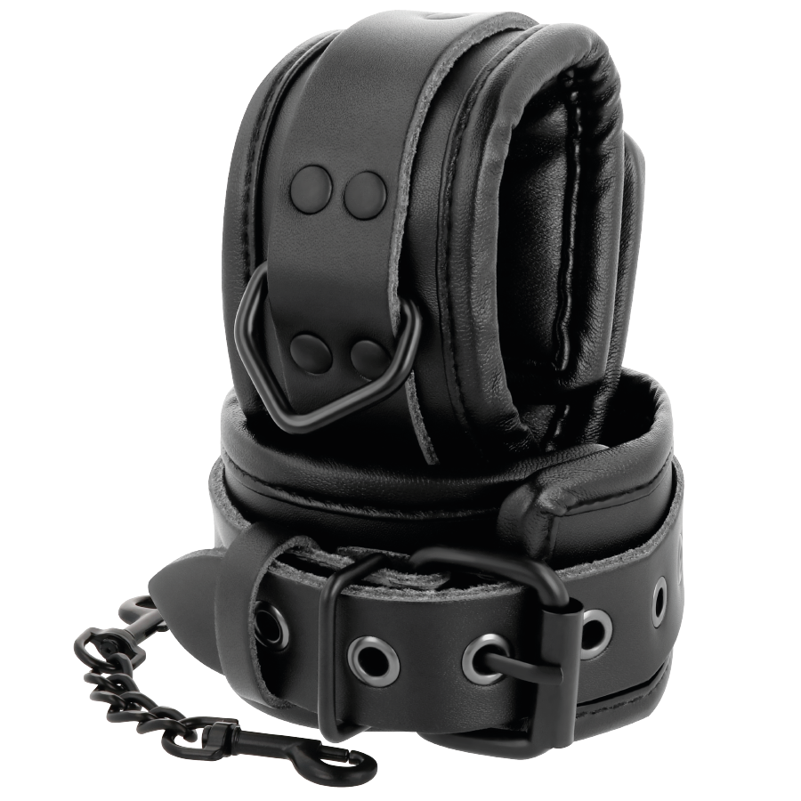DARKNESS - ADJUSTABLE ANKLE HANDCUFFS BLACK LEATHER - Imagem de 3