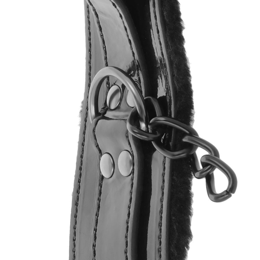 DARKNESS - BLACK ADJUSTABLE LEATHER HANDCUFFS WITH PADLOCK - Imagem de 4
