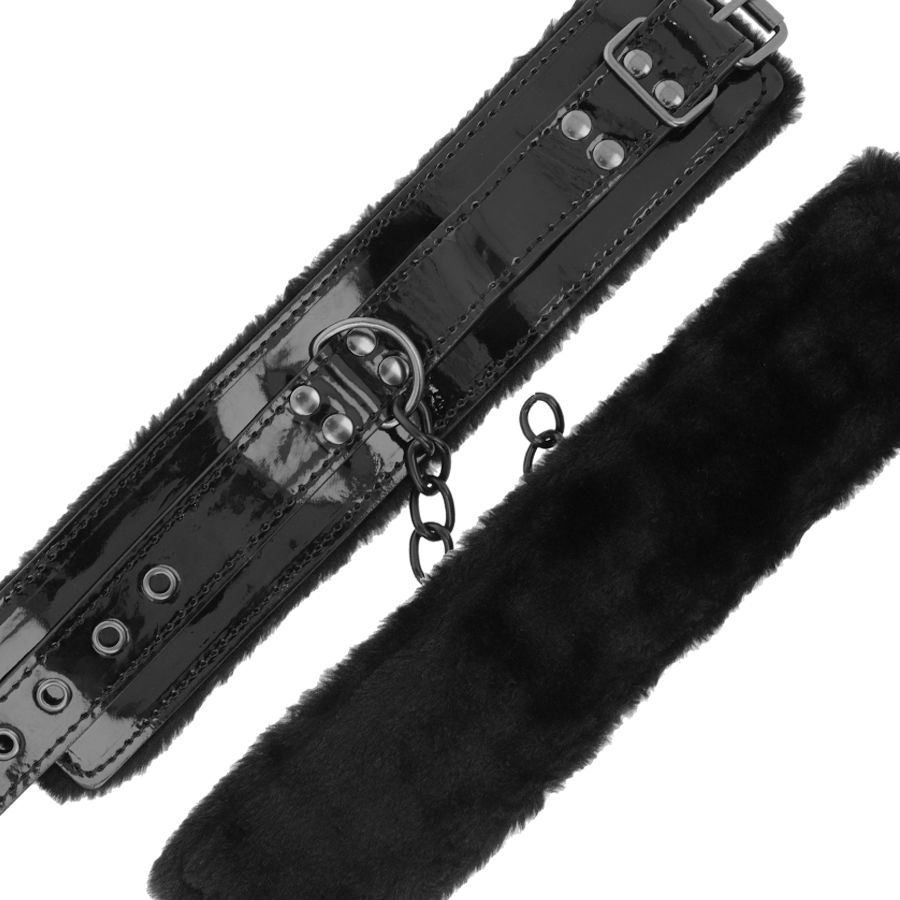 DARKNESS - BLACK ADJUSTABLE LEATHER HANDCUFFS WITH PADLOCK - Imagem de 5
