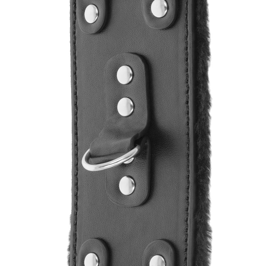 DARKNESS - BLACK ADJUSTABLE LEATHER HANDCUFFS WITH LINING - Imagem de 3
