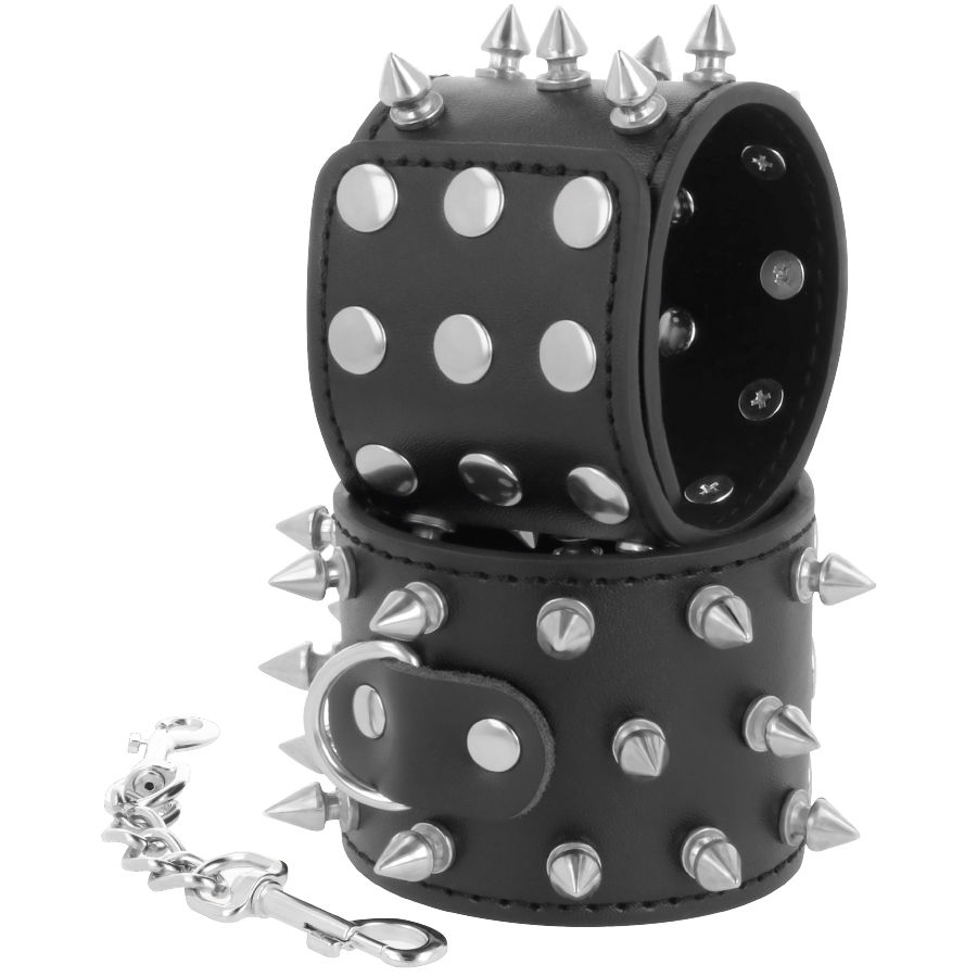 DARKNESS - SKULLS AND BONES BLACK SPIKED HANDCUFFS - Imagem de 2