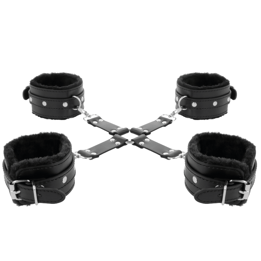 DARKNESS - LEATHER HANDCUFFS FOR FOOT AND HANDS BLACK - Imagem de 5