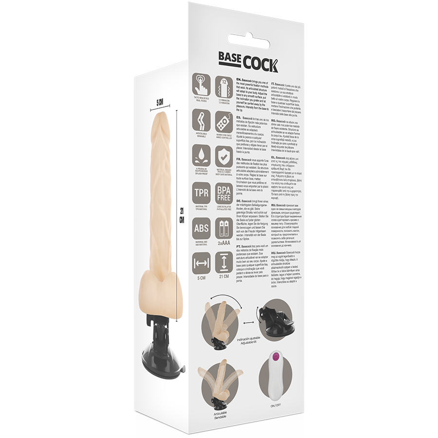 BASECOCK - VIBRADOR REALÍSTICO ARTICULABLE CONTROL REMOTO NATURAL 21 CM -O- 5 CM - Imagem de 5