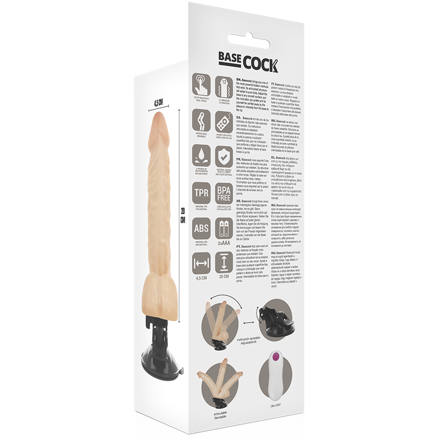 BASECOCK - VIBRADOR REALÍSTICO ARTICULABLE CONTROL REMOTO NATURAL 20 CM -O- 4.5 CM - Imagem de 5