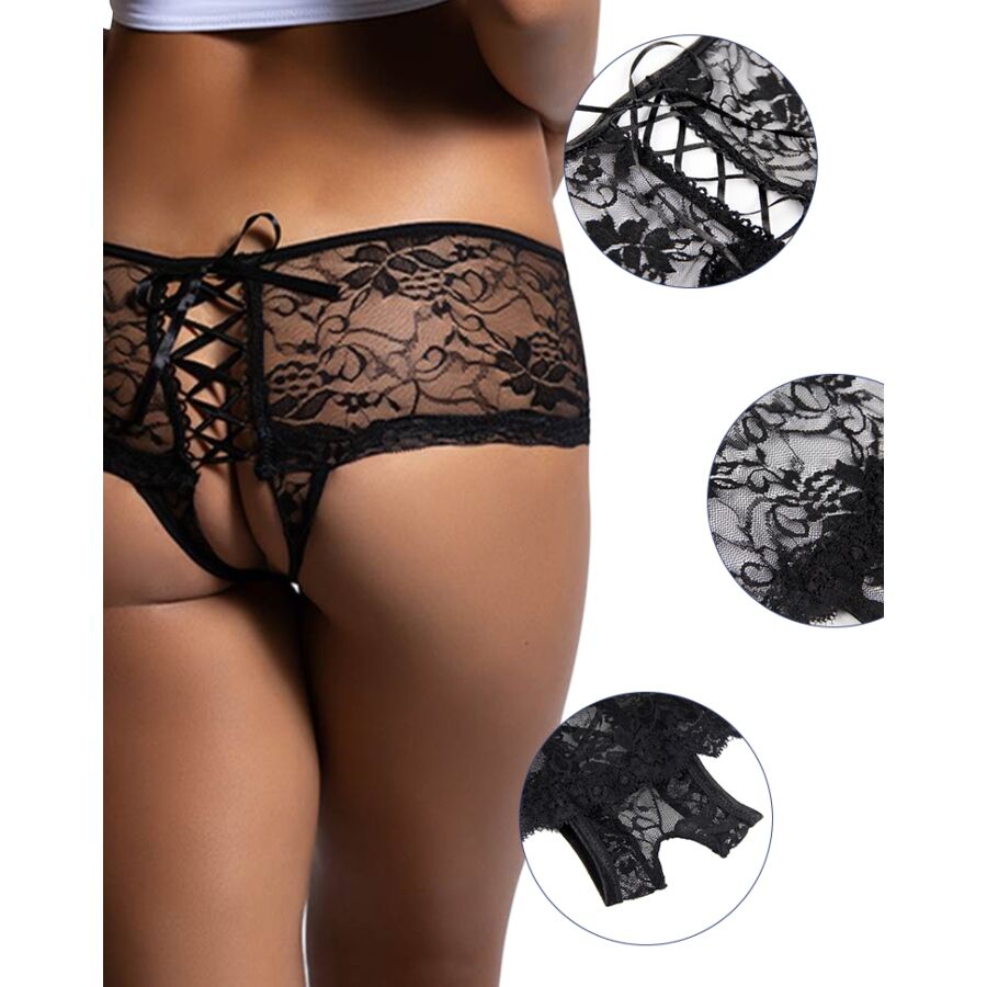 QUEEN LINGERIE - CALCINHA DE RENDA FLORAL COM ABERTURA NAS COSTAS S/M - Imagem de 3