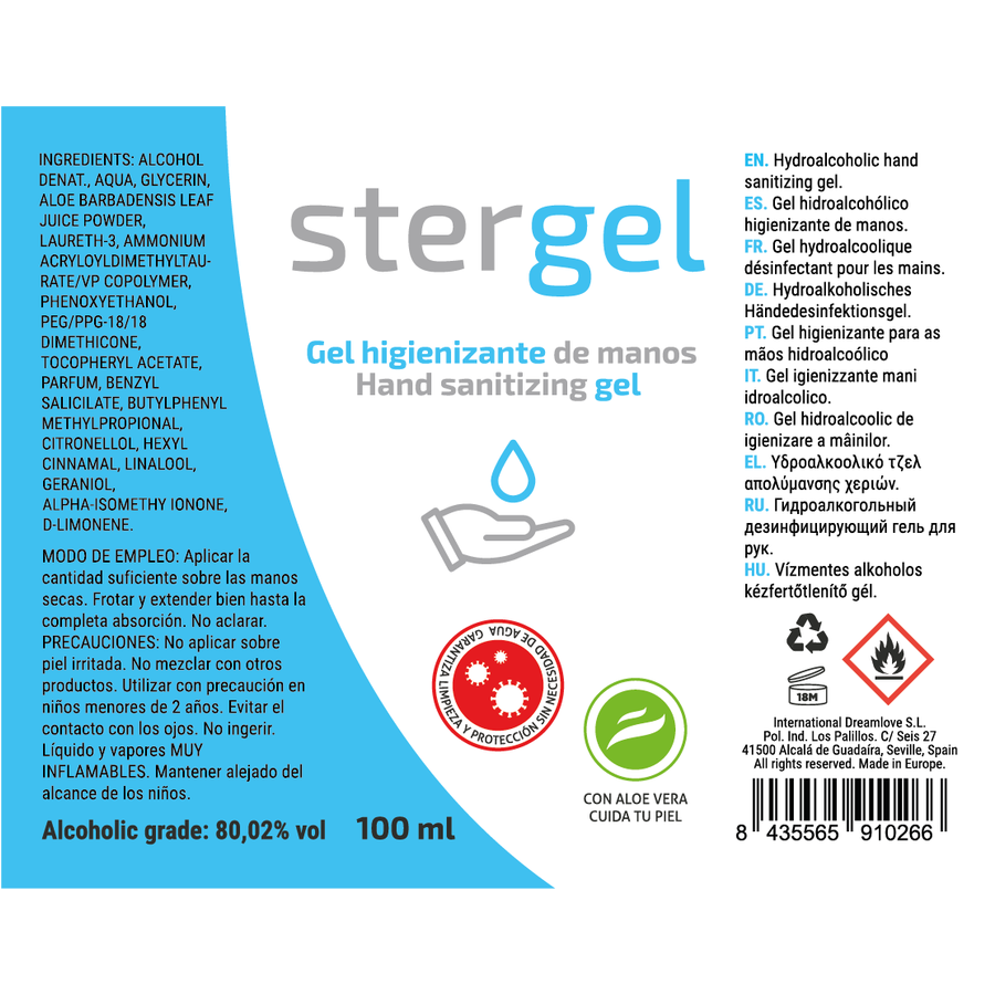 STERGEL - HYDROALCOHOLIC HAND SANITIZING GEL ALOE VERA 100ML - Imagem de 3