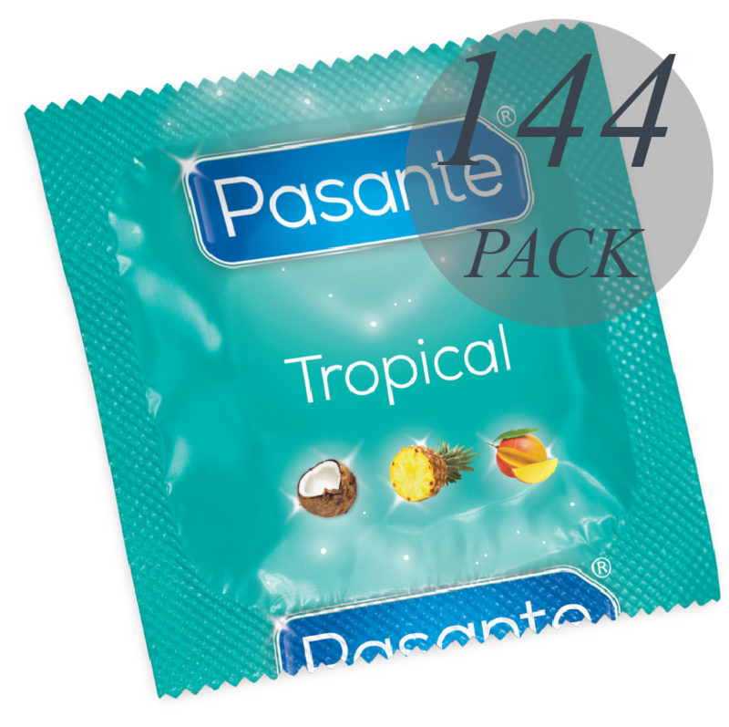 PASANTE - TROPICAL MANGO PINEAPPLE AND COCONUT FLAVOURED CONDOMS 53 MM 144 UNITS - Imagem de 2
