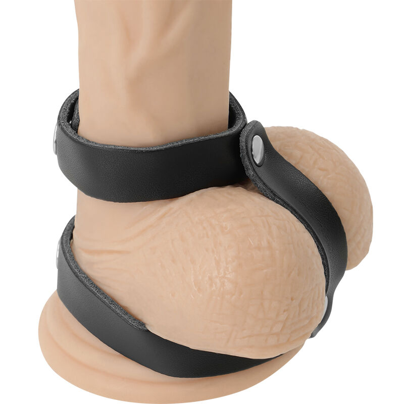 DARKNESS - LEATHER ADJUSTABLE PENIS AND TESTICLE RING - Imagem de 2