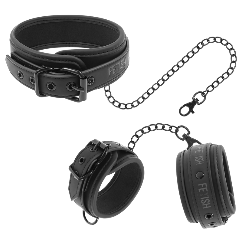 FETISH SUBMISSIVE - VEGAN LEATHER NECKLACE AND HANDCUFFS WITH NOPRENE LINING - Imagem de 2