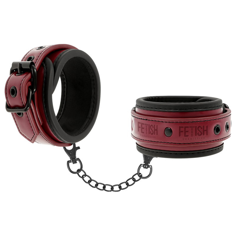 FETISH SUBMISSIVE DARK ROOM - VEGAN LEATHER HANDCUFFS WITH NEOPRENE LINING - Imagem de 2