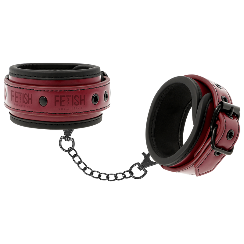 FETISH SUBMISSIVE DARK ROOM - VEGAN LEATHER ANKLE HANDCUFFS WITH NEOPRENE LINING - Imagem de 2